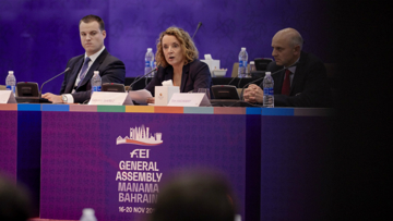 Andrew Smith from the Equestrian Community Integrity Unit (ECIU), FEI Secretary General Sabrina Ibáñez and FEI Director of Games Operations Tim Hadaway