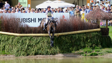 Jumping into the lake at the Mitsubishi Badminton Horse Trials.