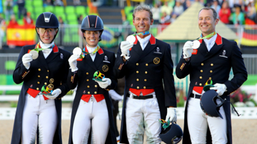 Carl Hester, centre, Olympic gold and silver medallist