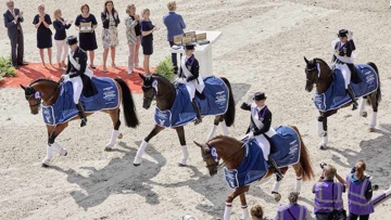 Germany claimed the team title for a staggering 24th time at the Longines FEI European Dressage Championships 2019 in Rotterdam, The Netherlands today. (L to R) Sonke Rothenberger, Jessica von Bredow-Werndl, Isabell Werth and Dorothee Schneider.