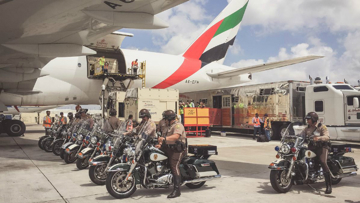 Police escort for unloaded horses in Miami