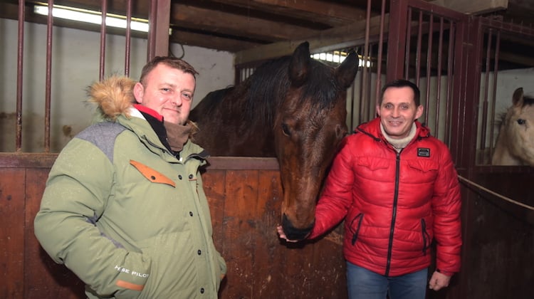 Le couple pose ici à côté de Hélios du Kefleu, le tout premier cheval de Fabrice Holzberger-Cottin.