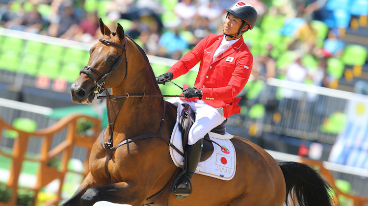 Taizo Sugitani aux rênes d'Imothep lors des Jeux olympiques de Rio de Janeiro en 2016.