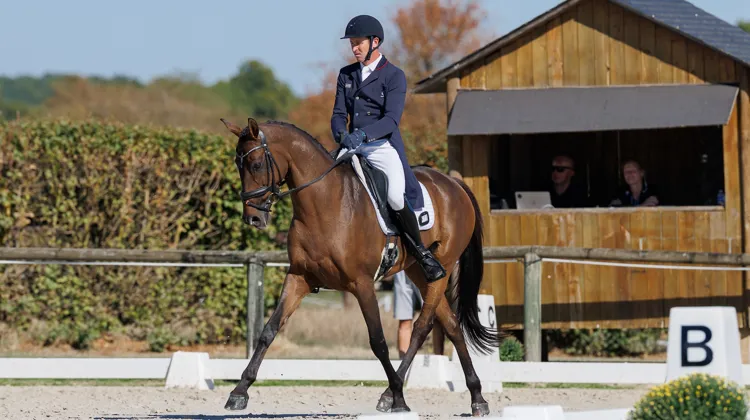 Thomas Carlile et Golden de Béliard au Mondial en piste lors du test du dressage.