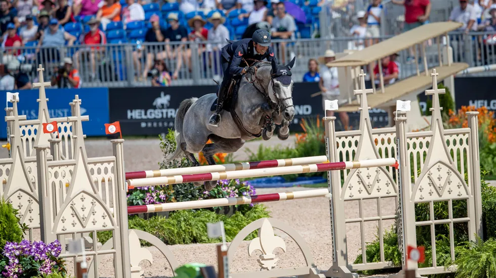 Irenice Horta tijdens de Wereldruiterspelen in Tryon met Lorenzo de Luca