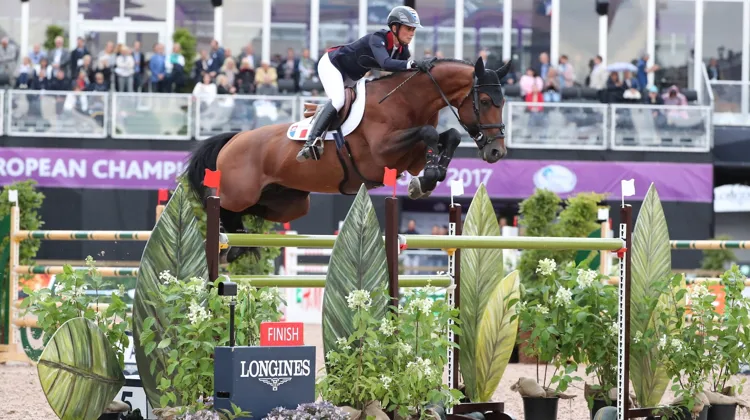 Ici lors des Européens de Göteborg en 2017, Vagabond de la Pomme a représenté la France dans nombre de Coupes des nations sous la selle de Pénélope Leprevost.