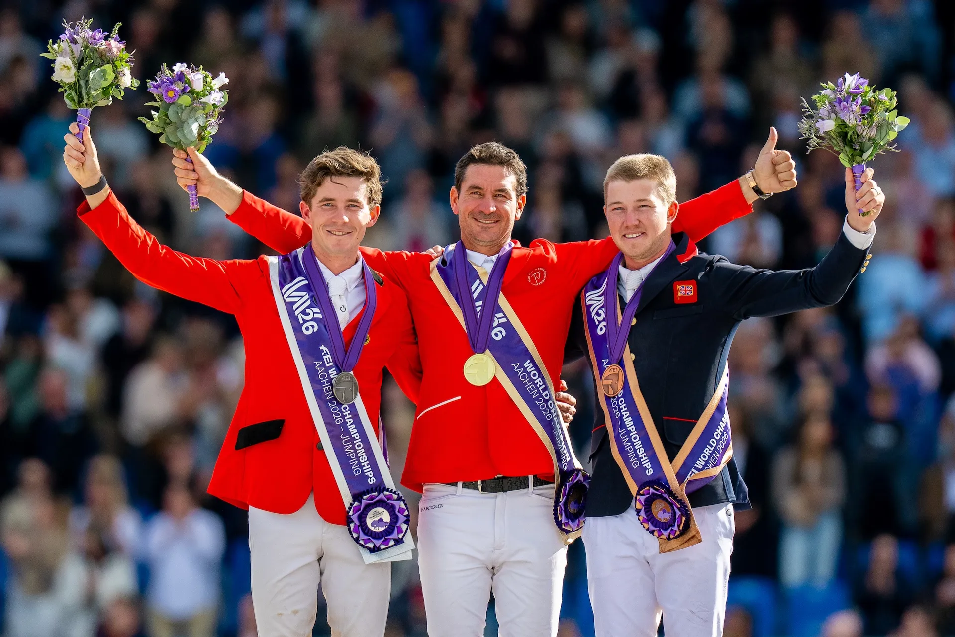 Le podium des Mondiaux 2026 d’Aix-la-Chapelle. 
