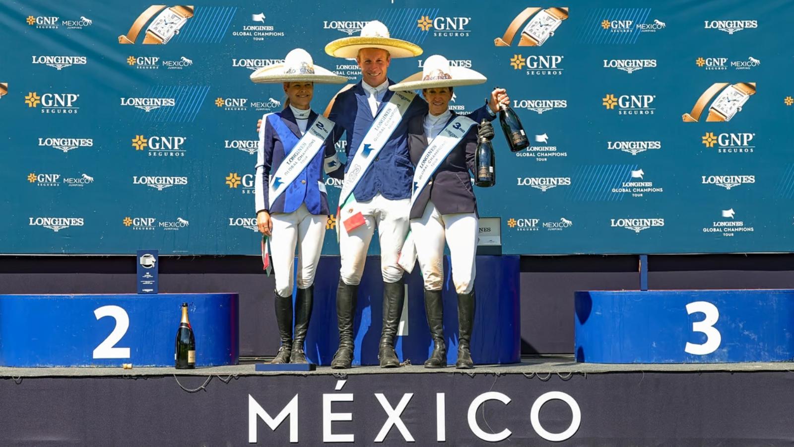 Le podium de la troisième étape de la saison du Longines Global Champions Tour, à Mexico