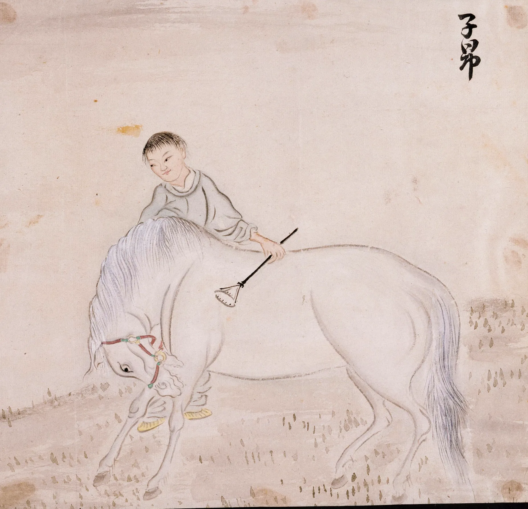Ce dessin anonyme est caractéristique du tempérament des chevaux vu par les Chinois : à la fois docile et sauvage, doux et fougueux. L’antagonisme demeure et confère à l’animal un statut presque divin.