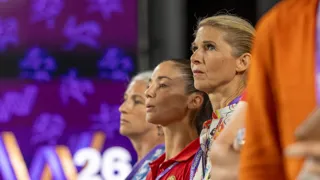 Ici sur le kiss and cry des Mondiaux d’Aix-la-Chapelle, Claudia Kircheiss est l’un des maillons clés de l’entourage de Justin Verboomen.