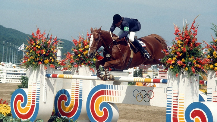 Frédéric Cottier et Flambeau C pendant les Jeux olympiques de Séoul, en 1988.