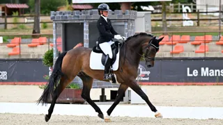 Alizée Roussel, ici en selle sur Massai Istharball, lors de la Grande semaine de dressage du Mans