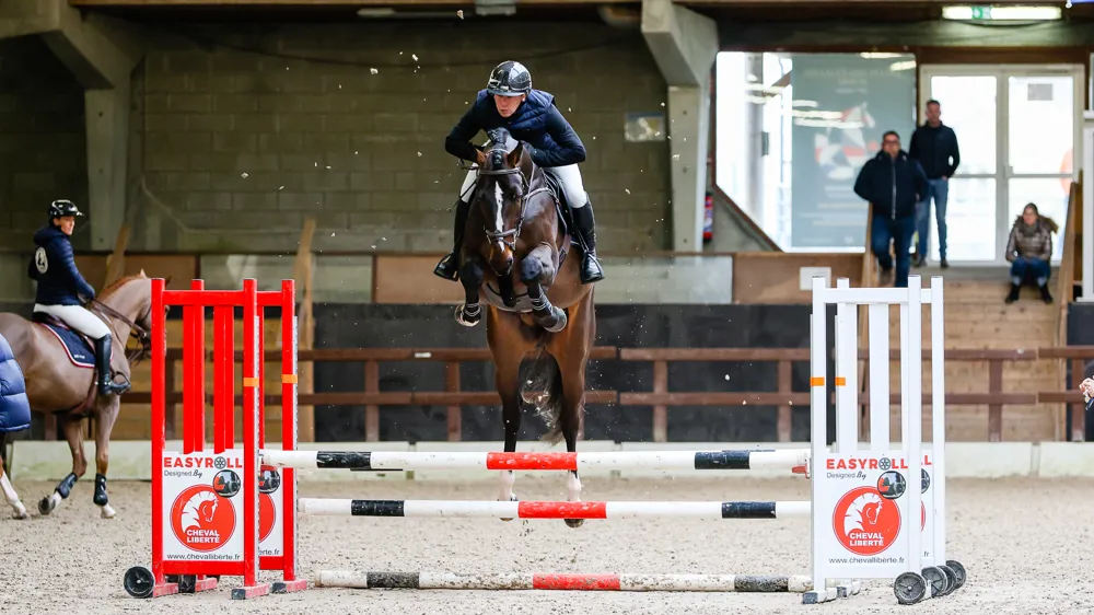 En février, lors du salon des étalons de Saint-Lô, Larimar'Quill a de nouveau démontré toutes ses aptitudes, sous la selle de Cédric Bellanger. 