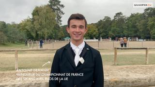 À l'issue de la finale qui s'est tenue samedi à l'occasion de la Grande Semaine de Fontainebleau, Antoine Ermann a vu sa monture Elios de la Lie, produit de l'élevage familial, sacré champion de France de la génération des six ans.